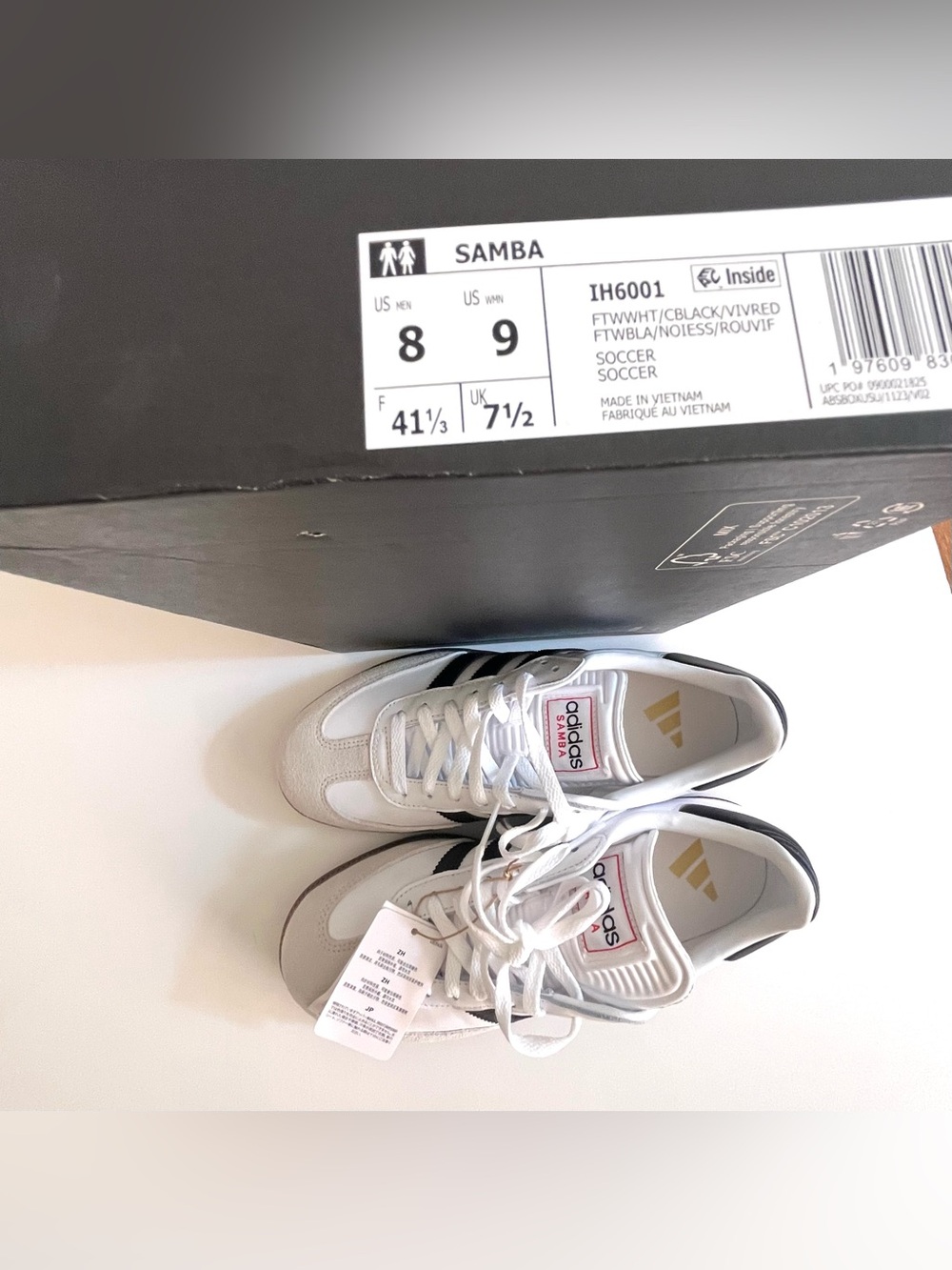 adidas Unisex Samba White Sneakers with Black Stripes Men Size 8 - Picture 12 of 12